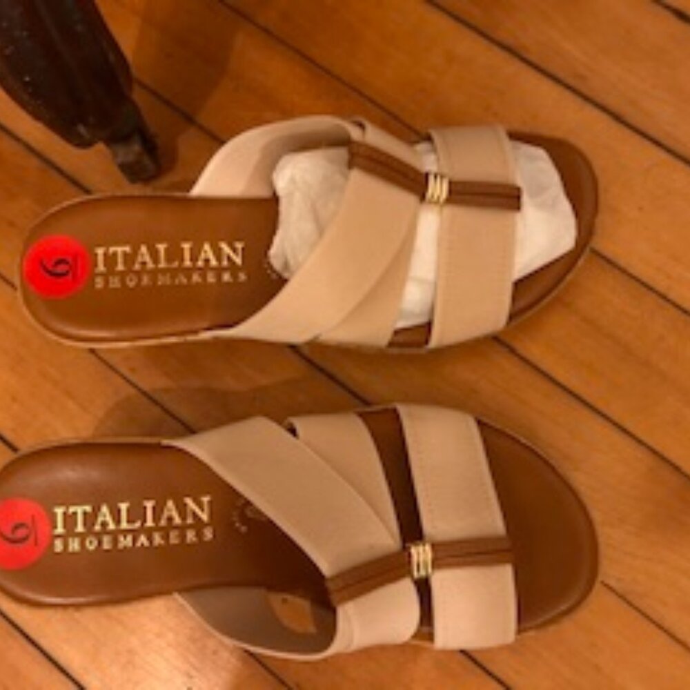 Italian Shoemakers Size 6 Avis Women's Stone & Brown Wedge Sandals - Picture 2 of 4